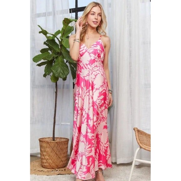 ADORA Print Spaghetti Strap Maxi Dress Pink - Picture 6 of 10